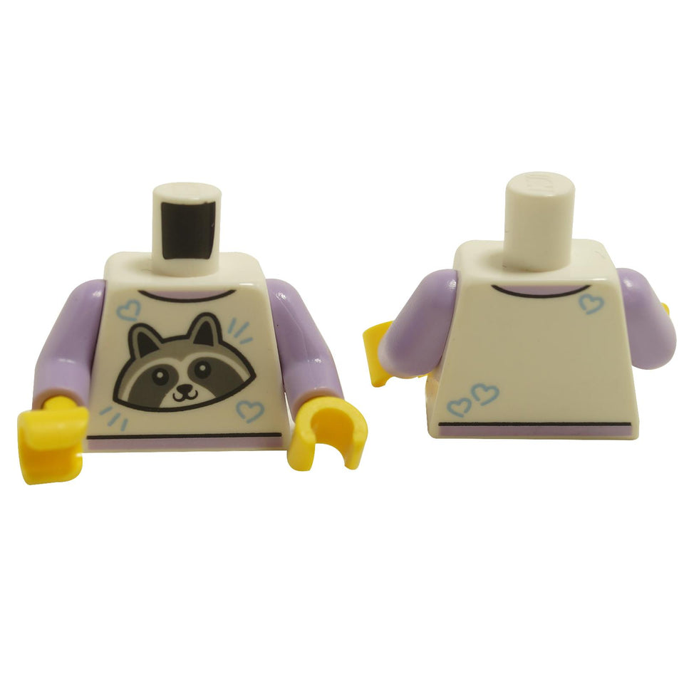 LEGO minifigure torso t-shirt with raccoon face print and lavender arms part 973pb5309c01