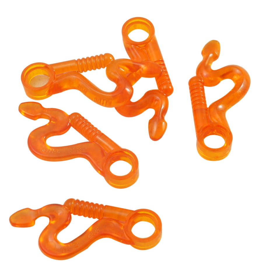 LEGO minifigure weapon whip bent with snake head tip and pin hole in transparent orange 98348