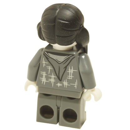Back view of Moaning Myrtle minifigure wearing dark bluish gray robe with long dark hair