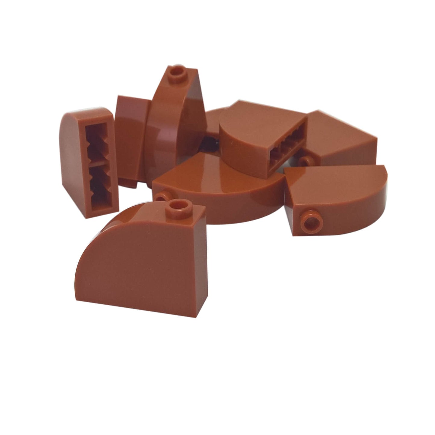 Dark orange modified brick 1x3x2 with curved top building piece
