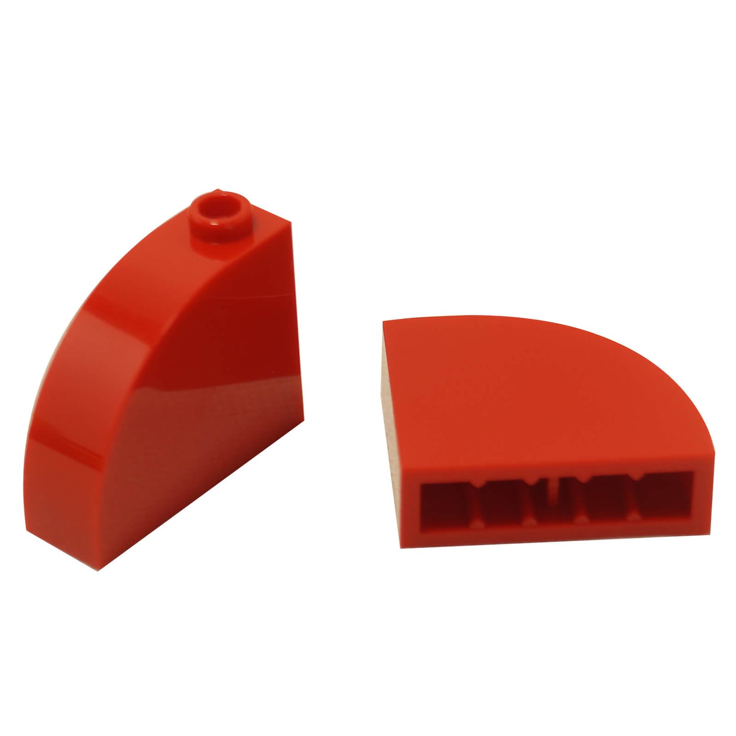 Red modified brick 1x3x2 with curved top building piece
