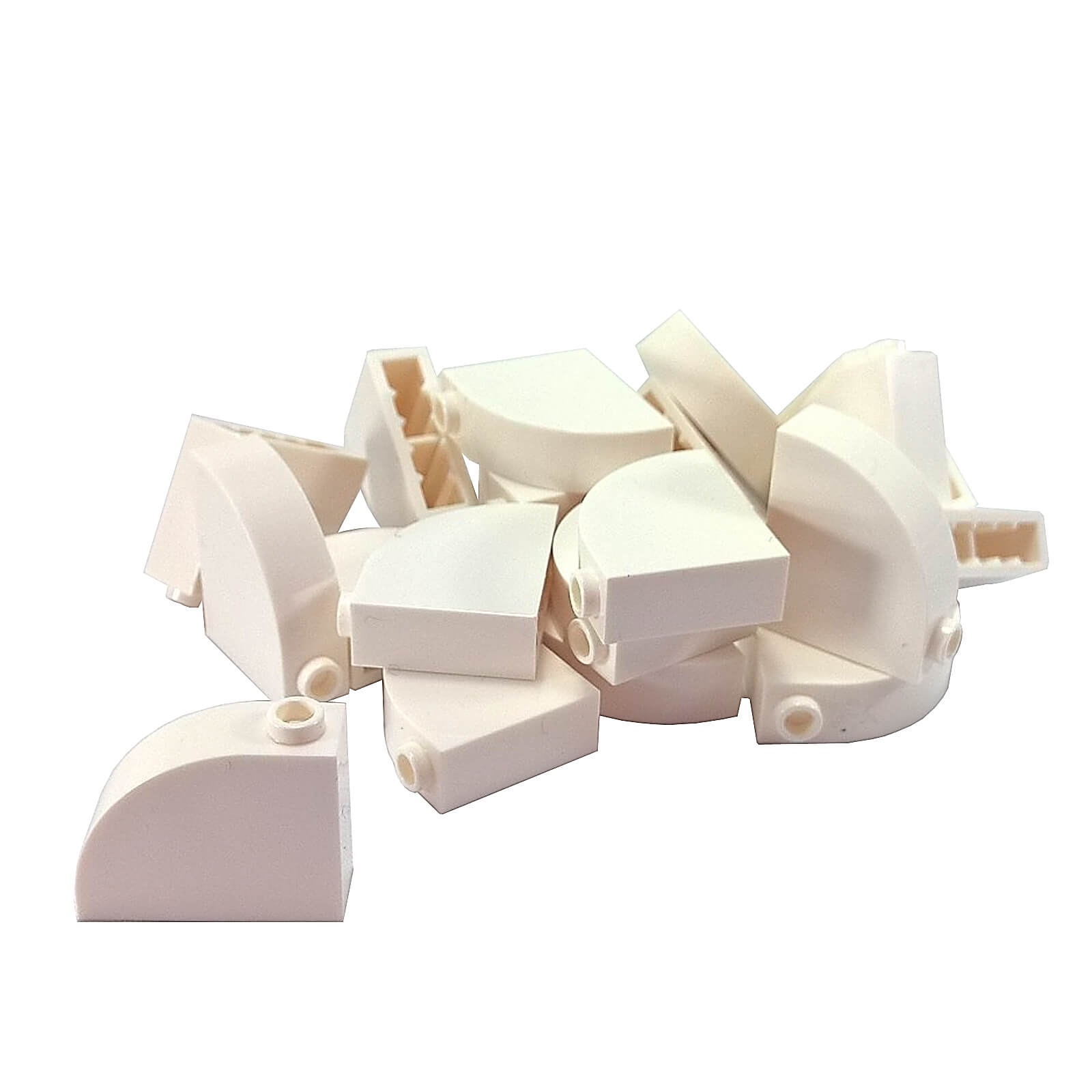 White modified brick 1x3x2 with curved top building piece
