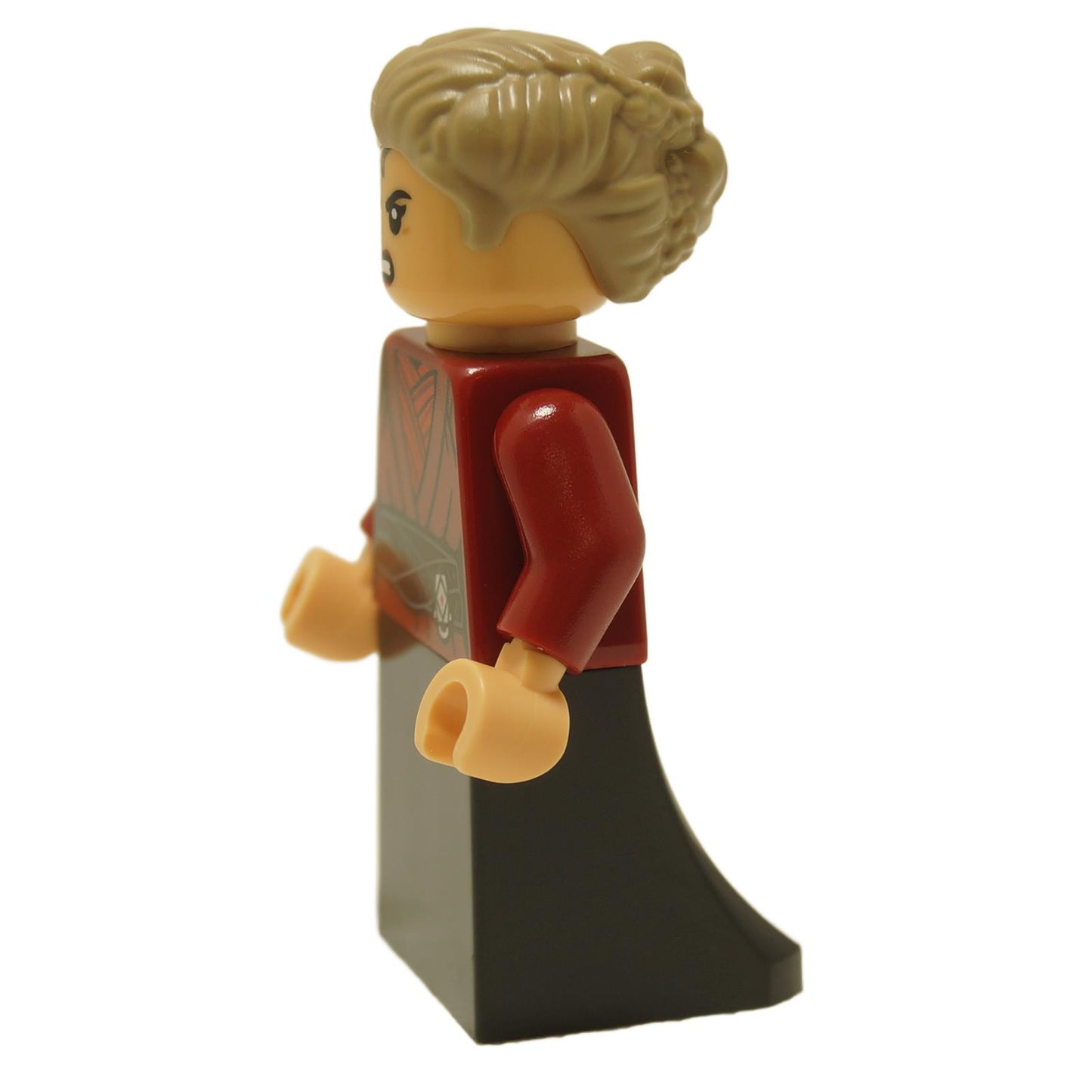 LEGO Morgan Elsbeth minifigure side view with dark red outfit and black skirt sw1290