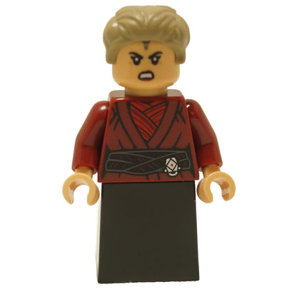LEGO Morgan Elsbeth minifigure with dark red outfit, black skirt and angry expression sw1290