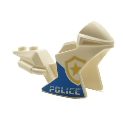 White LEGO® motorcycle fairing with gold shield and POLICE print (Part 18895pb14) motorbike front panel piece