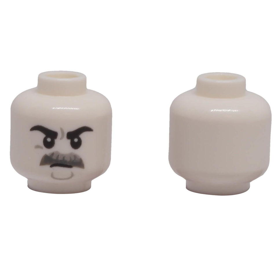 LEGO® white minifigure head 3626pb3505 with black eyebrows, grey moustache and chin outline