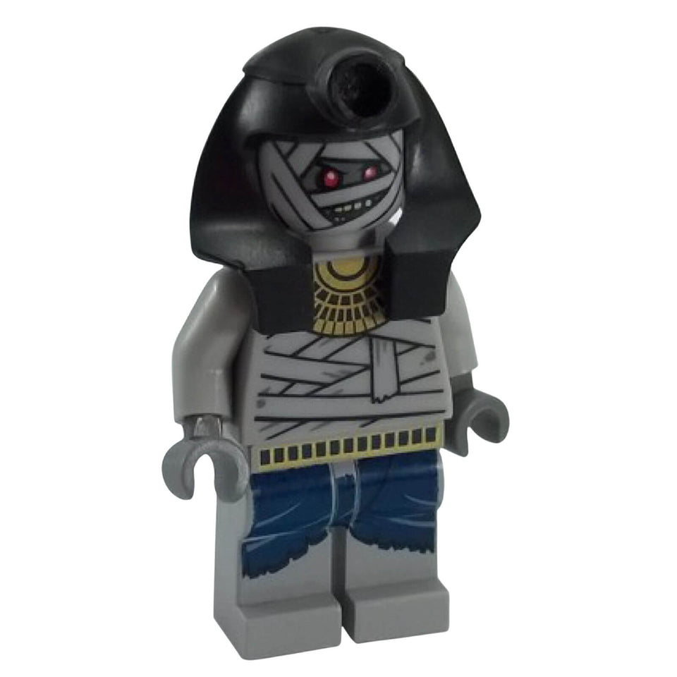 LEGO® Mummy Warrior pha003 minifigure with black headdress, wrapped grey face and red eyes