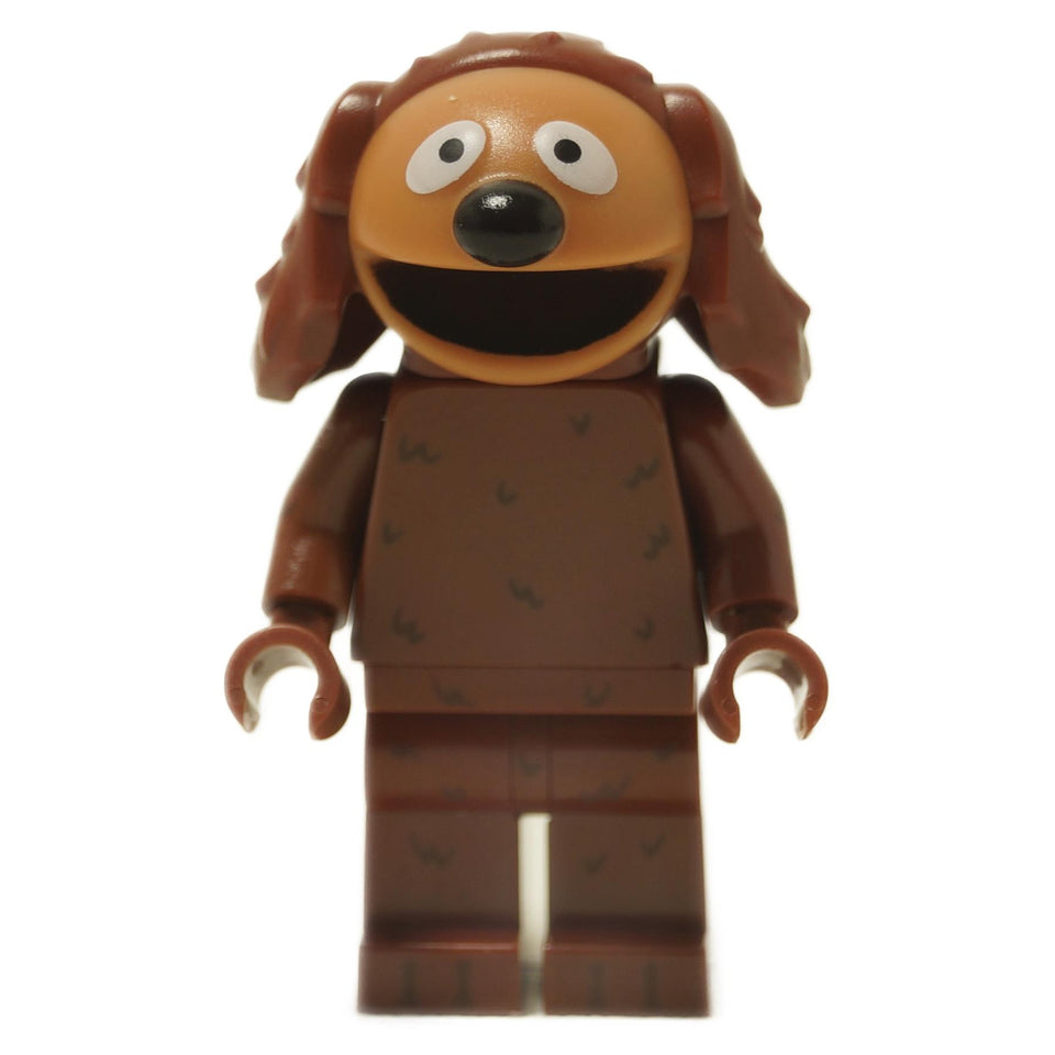 Rowlf the Dog Muppets minifigure with brown fur, floppy ears and wide open smile
