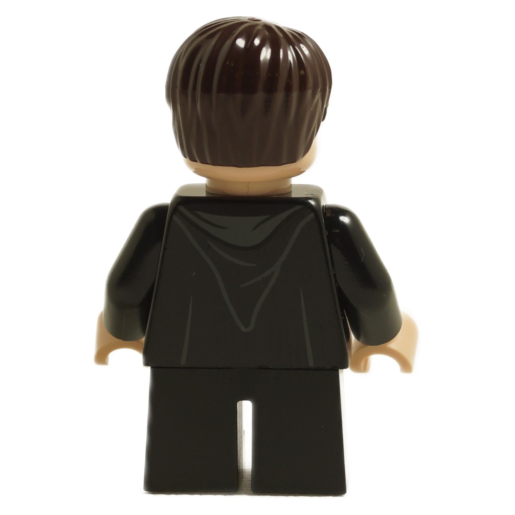 Back view of LEGO Neville Longbottom minifigure wearing Hogwarts robe with black tie