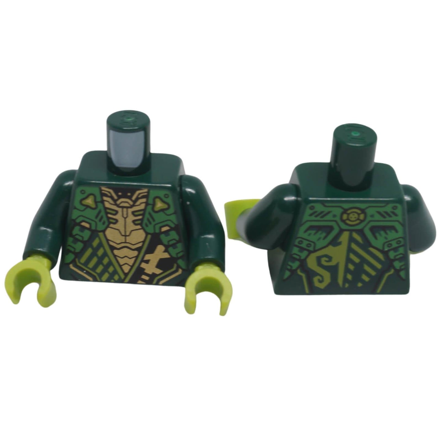 Front and back view of LEGO® NINJAGO® minifigure torso 973pb5962c01 with armoured tunic and Energy Dragon back print