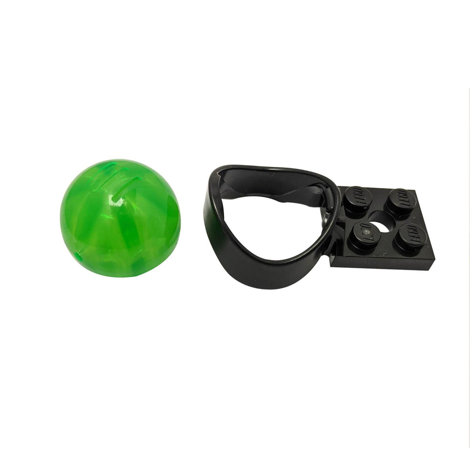 LEGO® NINJAGO Dragon Power Element in transparent bright green with black holder piece used for energy and dragon power effects
