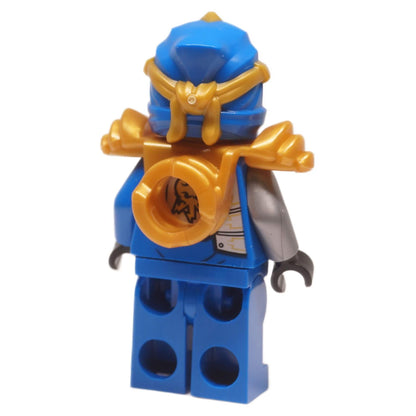 雷のエンブレムが入った金のバックアーマーと青い脚を示すJay ZXミニフィギュア njo0998の背面ビュー
