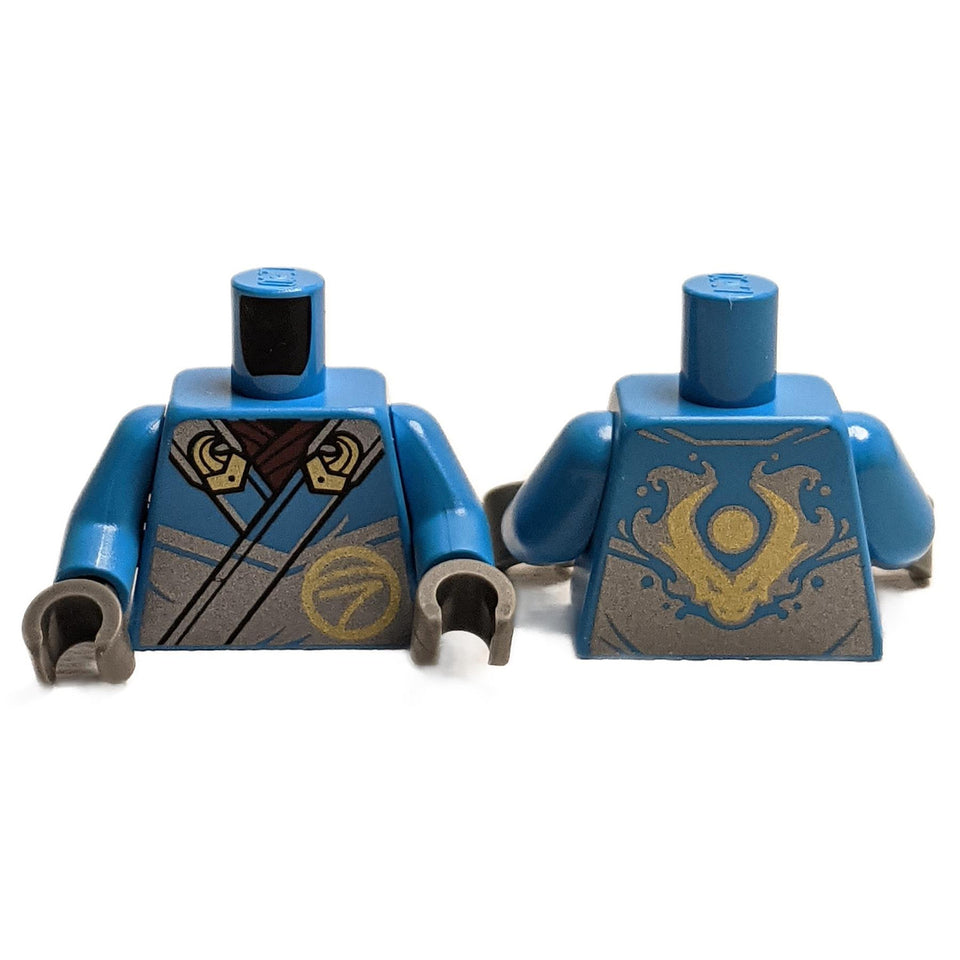 LEGO® NINJAGO® torso with dark azure robe print, silver straps, gold buckles and dragon back pattern