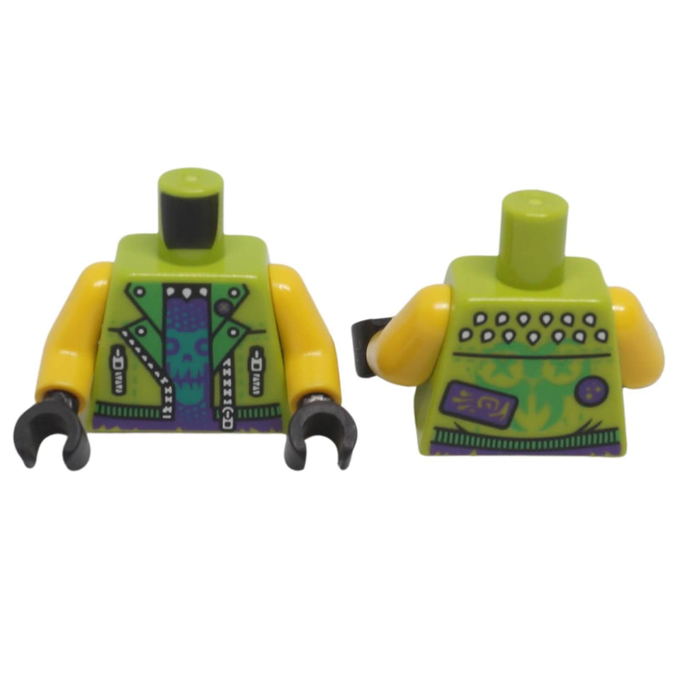 Front and back view of LEGO® NINJAGO® minifigure torso 973pb5830c01 with skull shirt and TOX back print