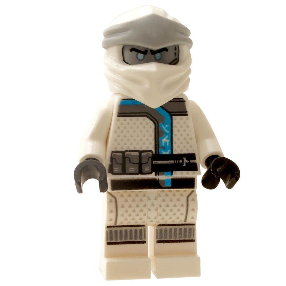 LEGO® NINJAGO Zane Minifigura – Traje de legado de los hijos de Garmadon, Blanco Traje de ninja con Negro y detalles de Azul.