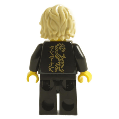 Lloyd minifigure black Wu-Cru training gi back view with dragon print
