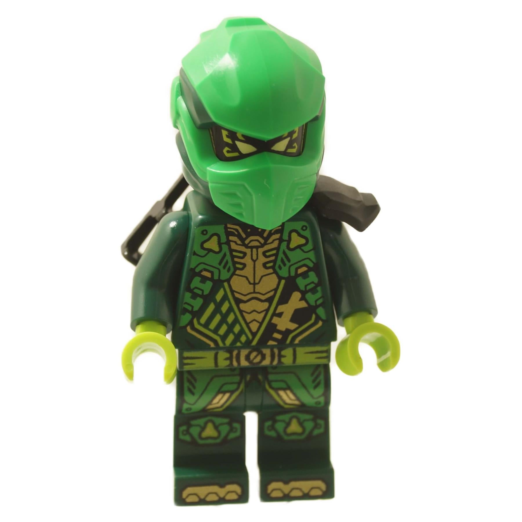 Lloyd green ninja minifigure with dragon armor print and green mask
