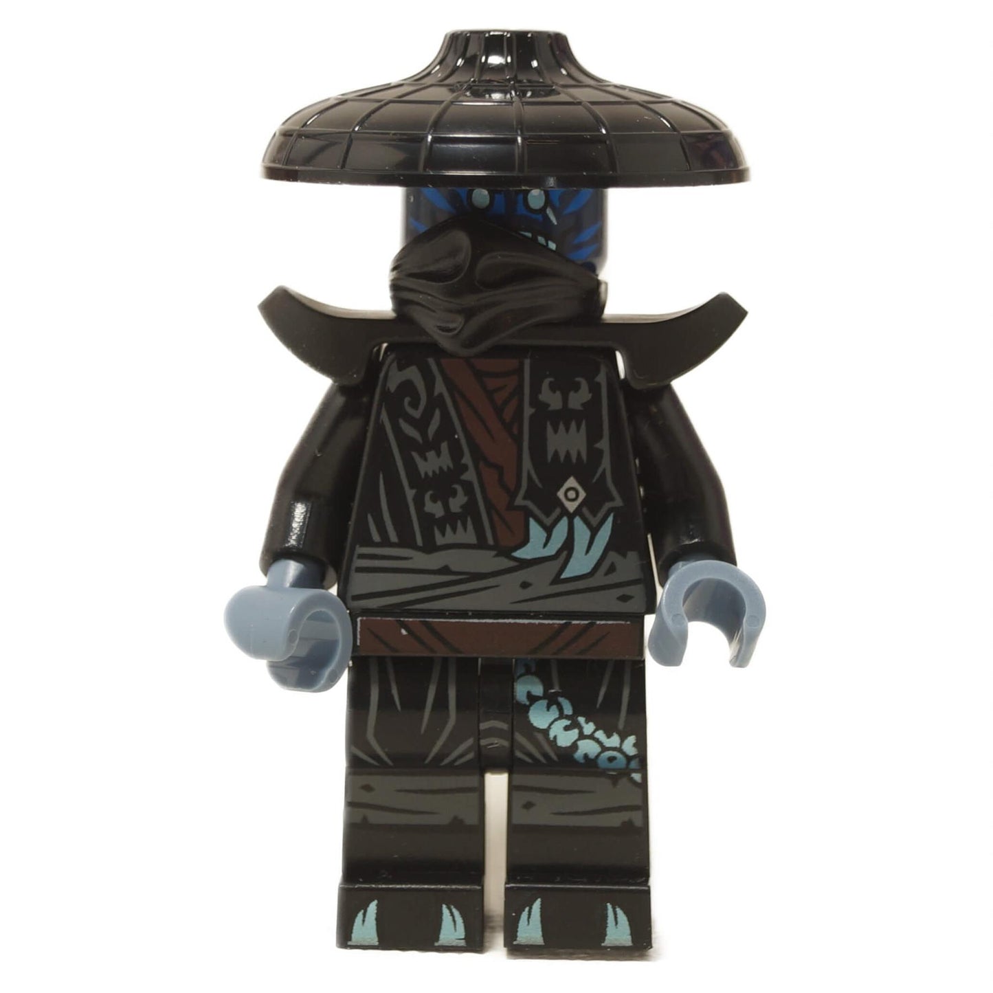 Nokt minifigure wearing a dark conical hat, shoulder armor, printed torso, and detailed dark leg pattern
