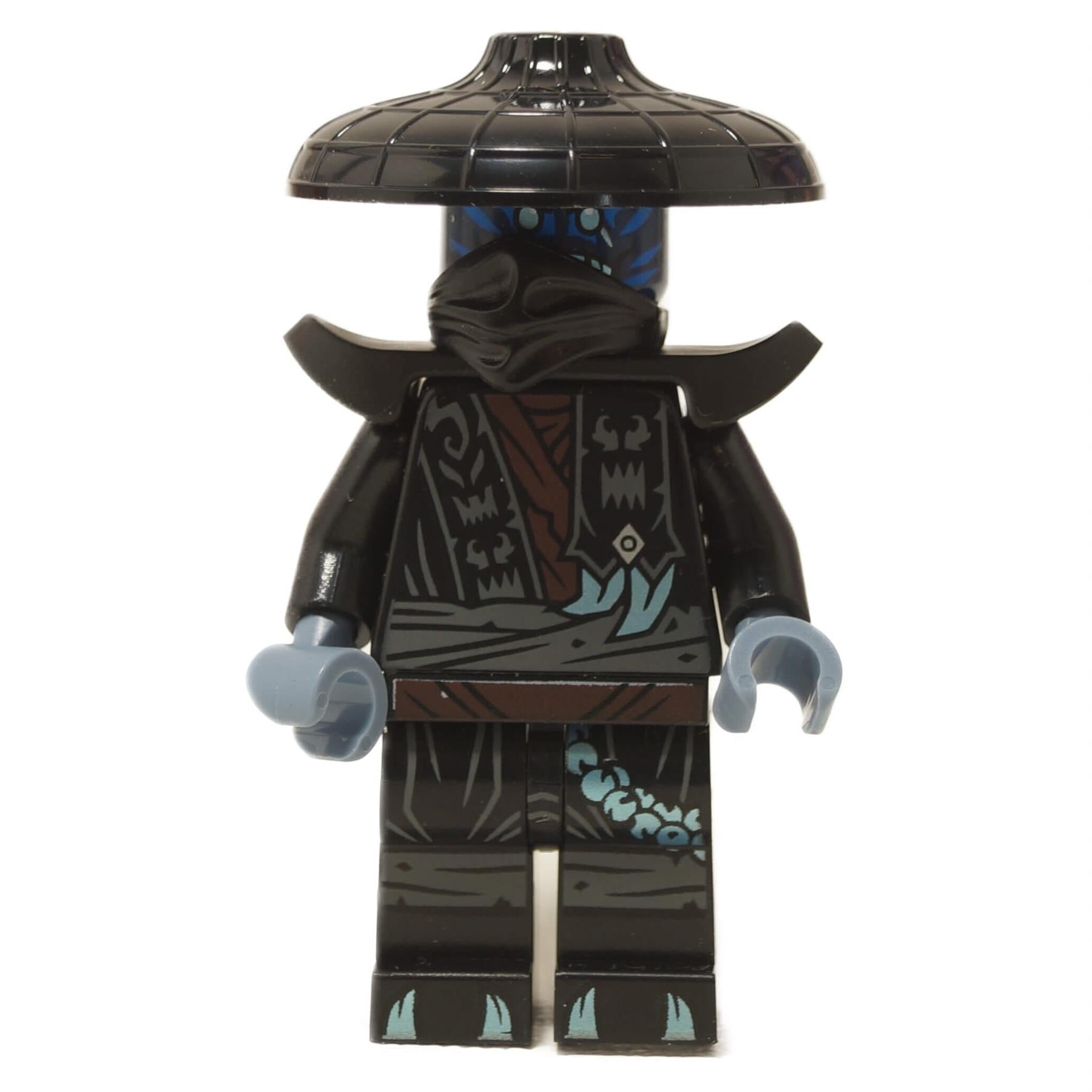 Nokt minifigure wearing a dark conical hat, shoulder armor, printed torso, and detailed dark leg pattern
