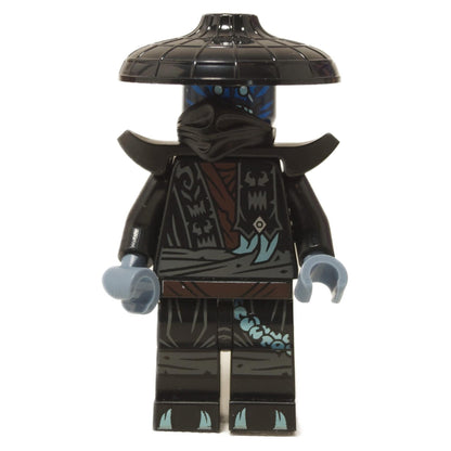 Nokt minifigure wearing a dark conical hat, shoulder armor, printed torso, and detailed dark leg pattern

