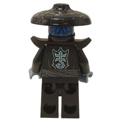 Rear view of Nokt minifigure showing printed back torso emblem, shoulder armor, and dark conical hat
