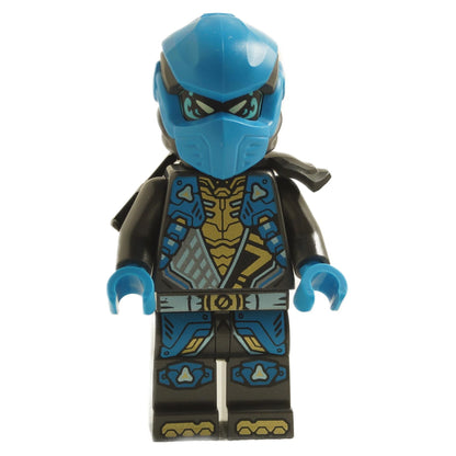 LEGO® Nya minifigure from NINJAGO Dragons Rising wearing blue ninja mask, detailed tunic with shoulder armor, and water-themed armor printing
