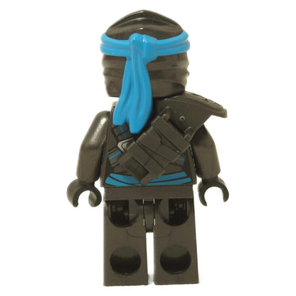 LEGO® Nya Secrets of the Forbidden Spinjitzu minifigure back view with blue headband tie and black shoulder armor close-up