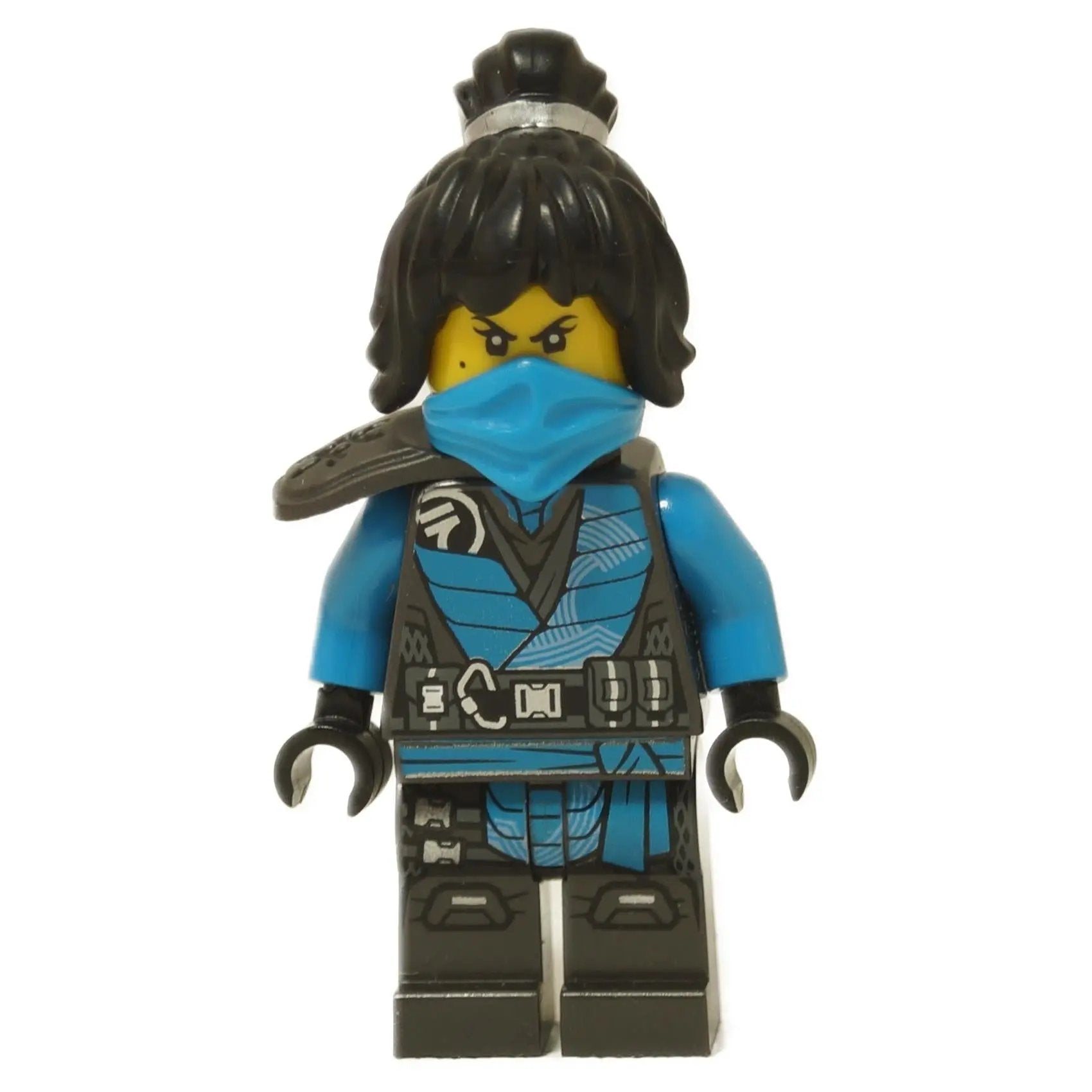 LEGO® Nya The Island minifigure with blue mask, black hair and detailed blue ninja outfit close-up view