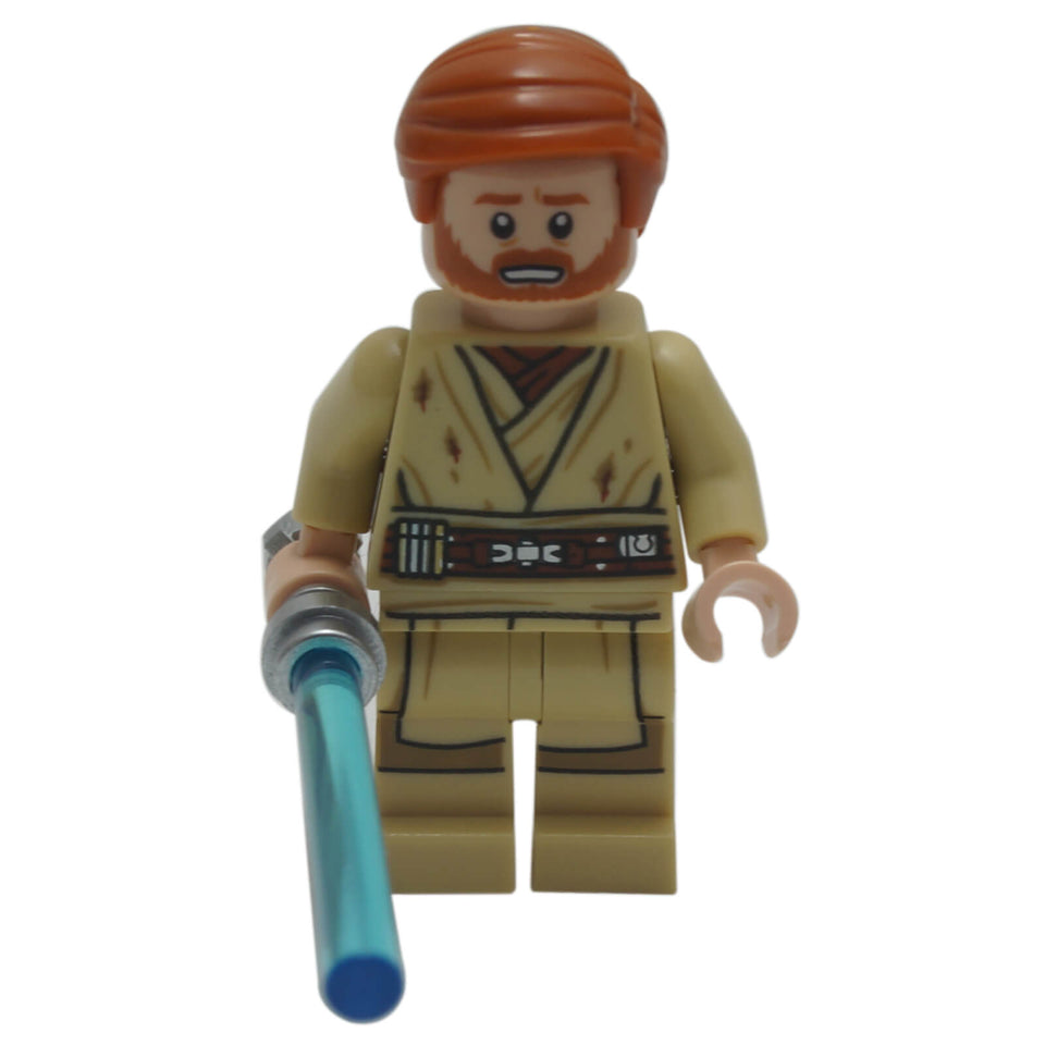 LEGO Star Wars Obi-Wan Kenobi minifigure (sw1082) in his battle-worn tattered Jedi robes from Revenge of the Sith.