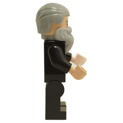Side view of LEGO® Old Man Marley minifigure idea103 with grey hair, large beard and black suit from the Home Alone set