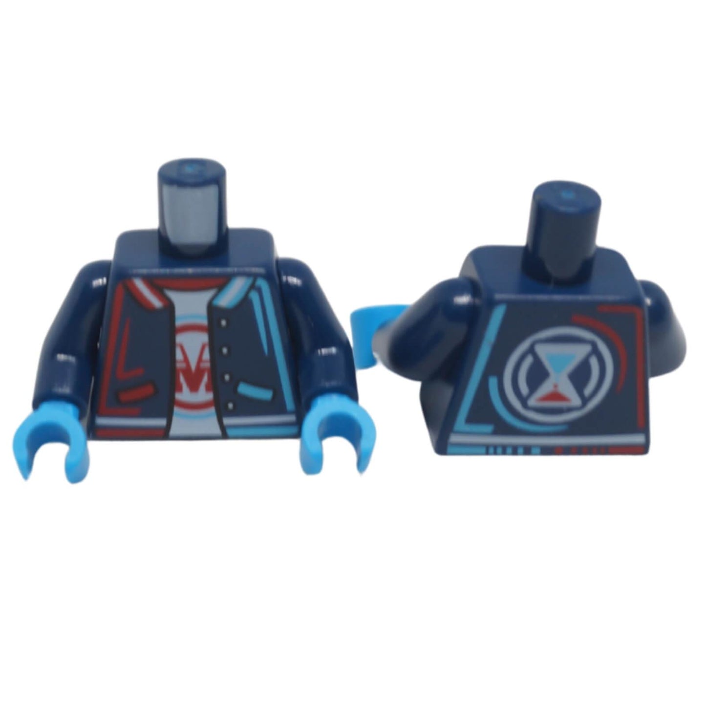 LEGO minifigure open jacket torso 973pb5801c01 with M shirt and hourglass back pattern
