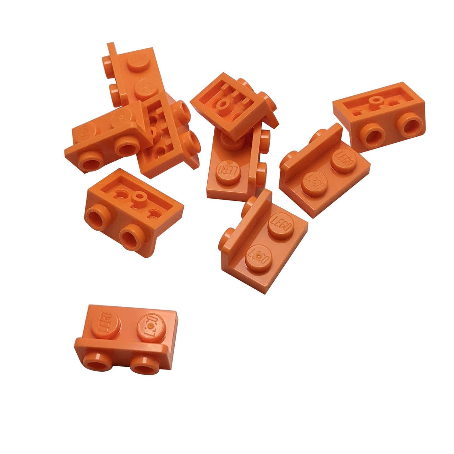 Orange inverted bracket 1 x 2 - 1 x 2 part 99780, offset building element for compact SNOT construction
