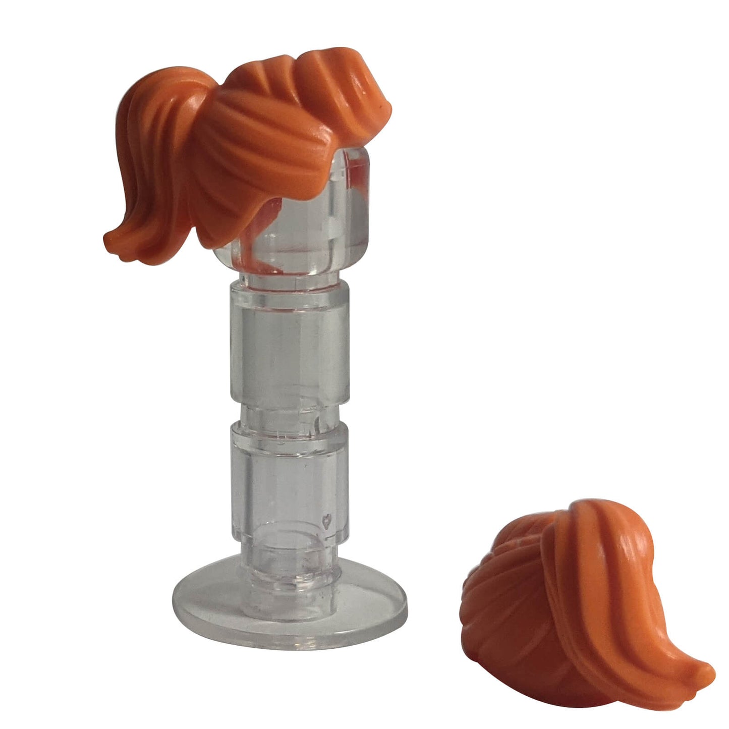 Orange female minifigure hair with ponytail and fringe, smooth molded hairstyle suitable for modern characters
