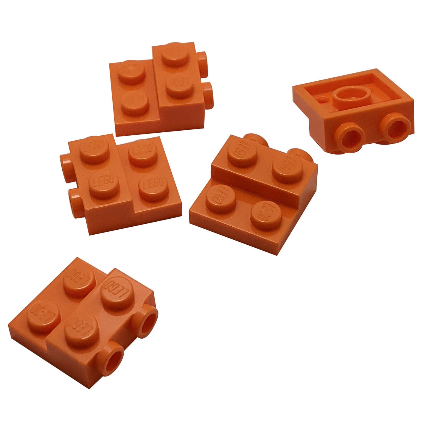 Oranžová LEGO® modifikovaná deska 2 x 2 x 2/3 se dvěma bočními kolíky pro SNOT stavební techniky
