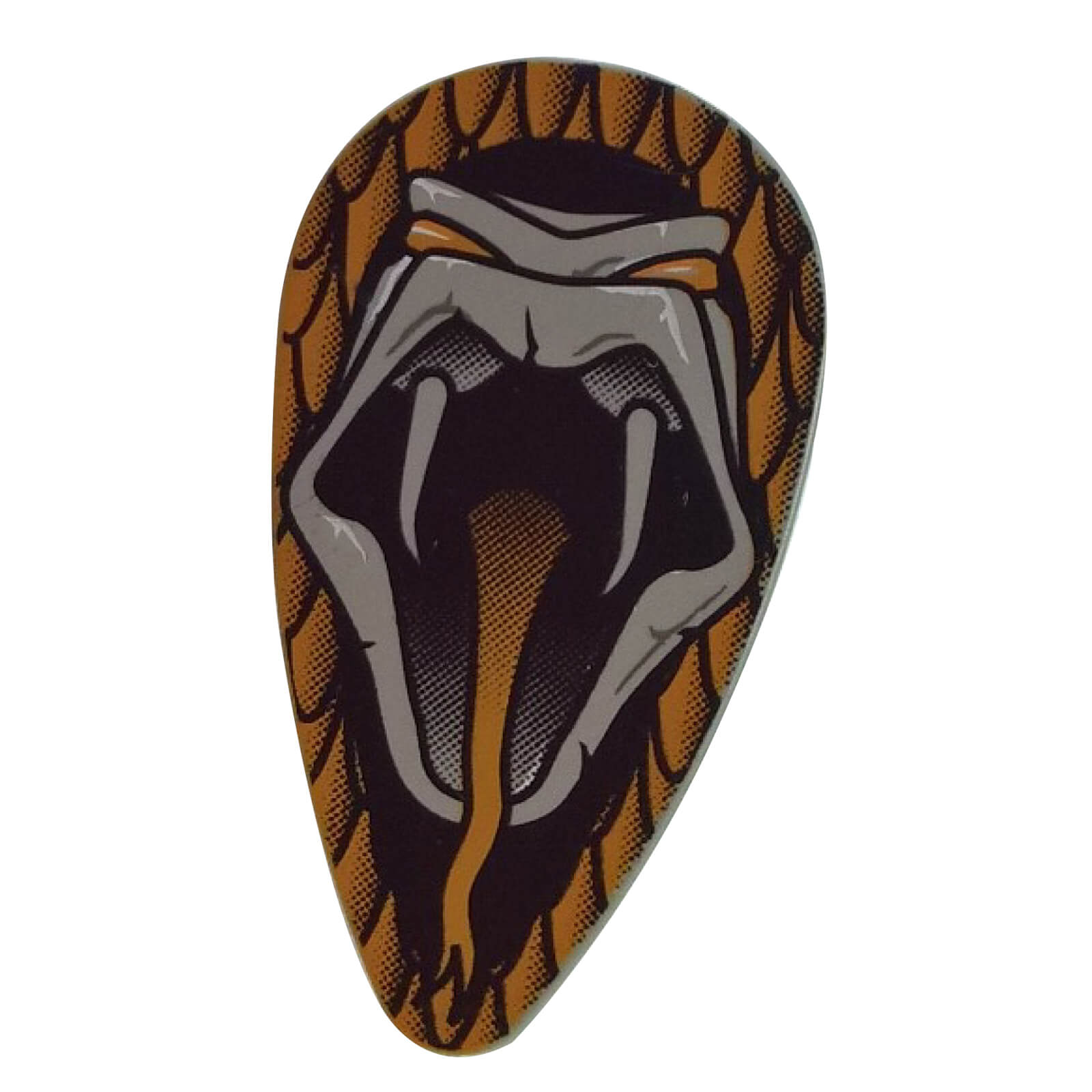 LEGO® ovoid shield with an open-mouth snake pattern, part 2586px13.