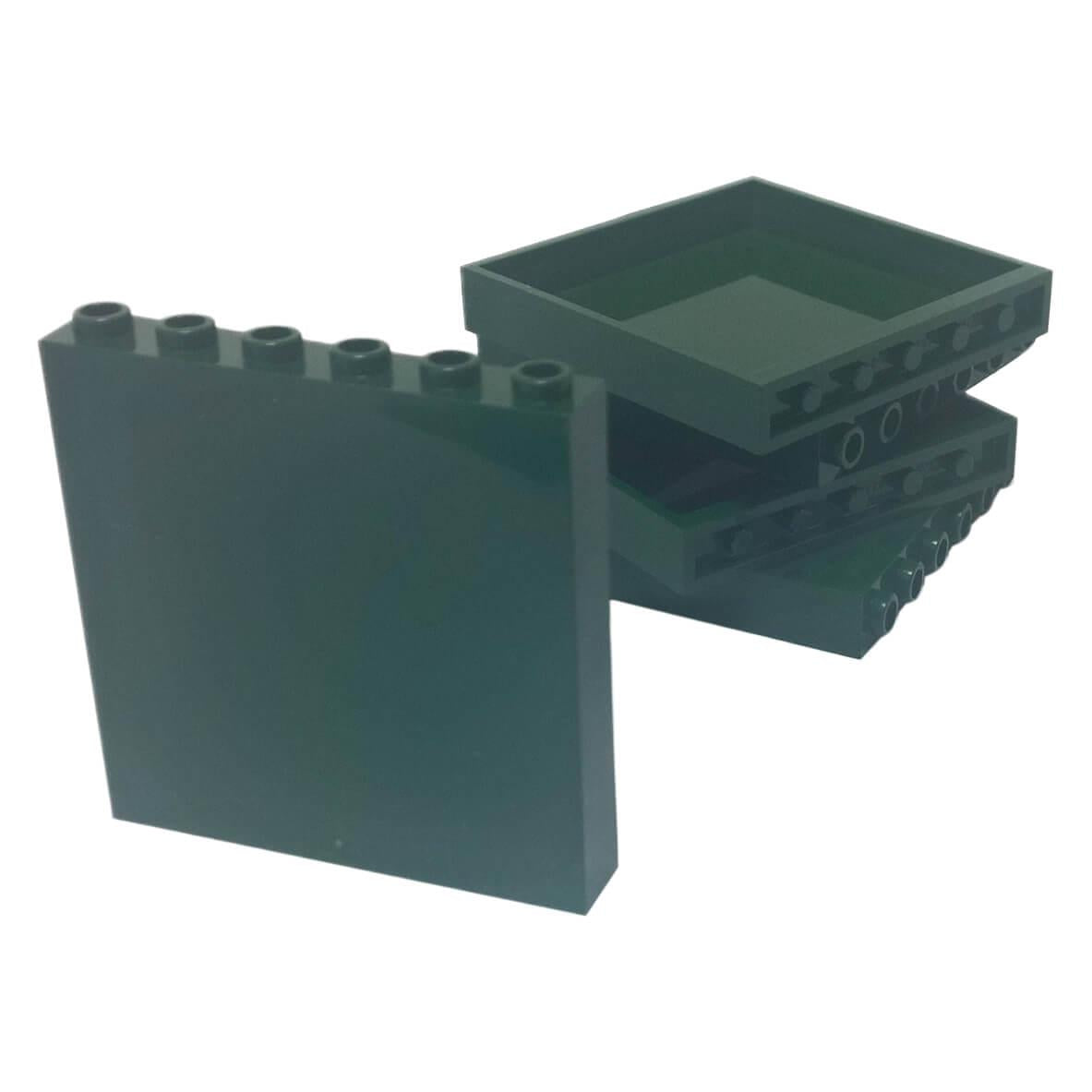 Panel 1 x 6 x 5 (59349) in Dark Green, showing the smooth face and recessed reverse with six top studs.