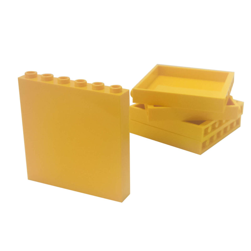 Panel 1 x 6 x 5 (59349) in Yellow, showing the smooth face and recessed reverse with six top studs.