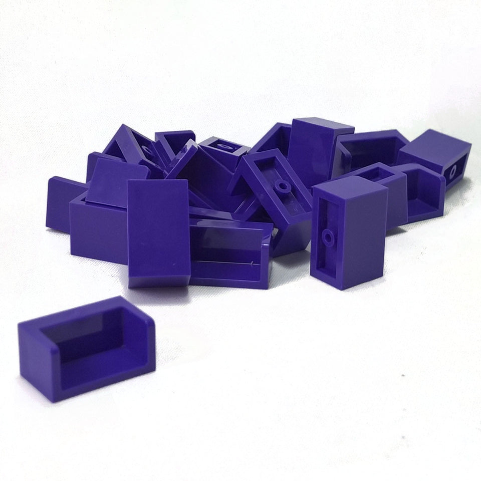 LEGO Panel 1 x 2 x 1 with Rounded Corners part 23969 shown front and underside dark purple