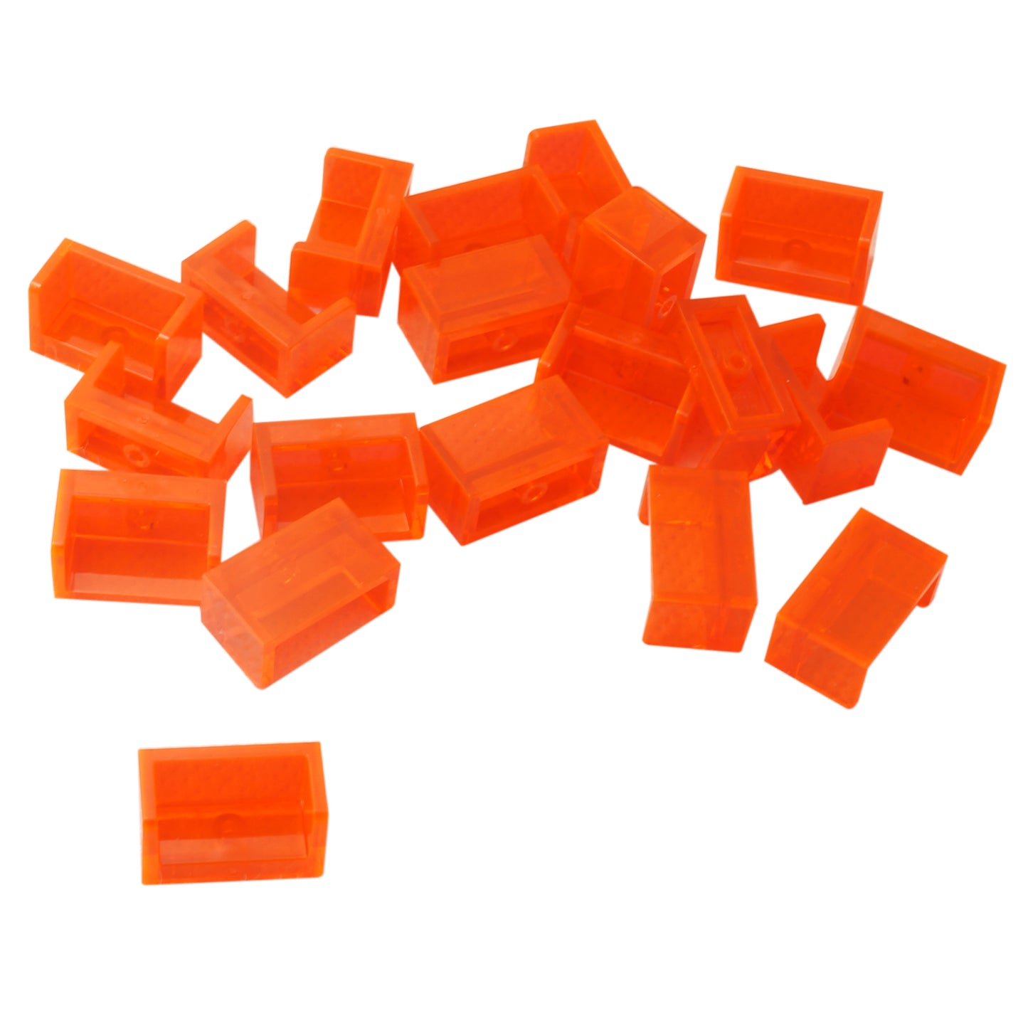 LEGO Panel 1 x 2 x 1 with Rounded Corners part 23969 shown front and underside trans-neon orange