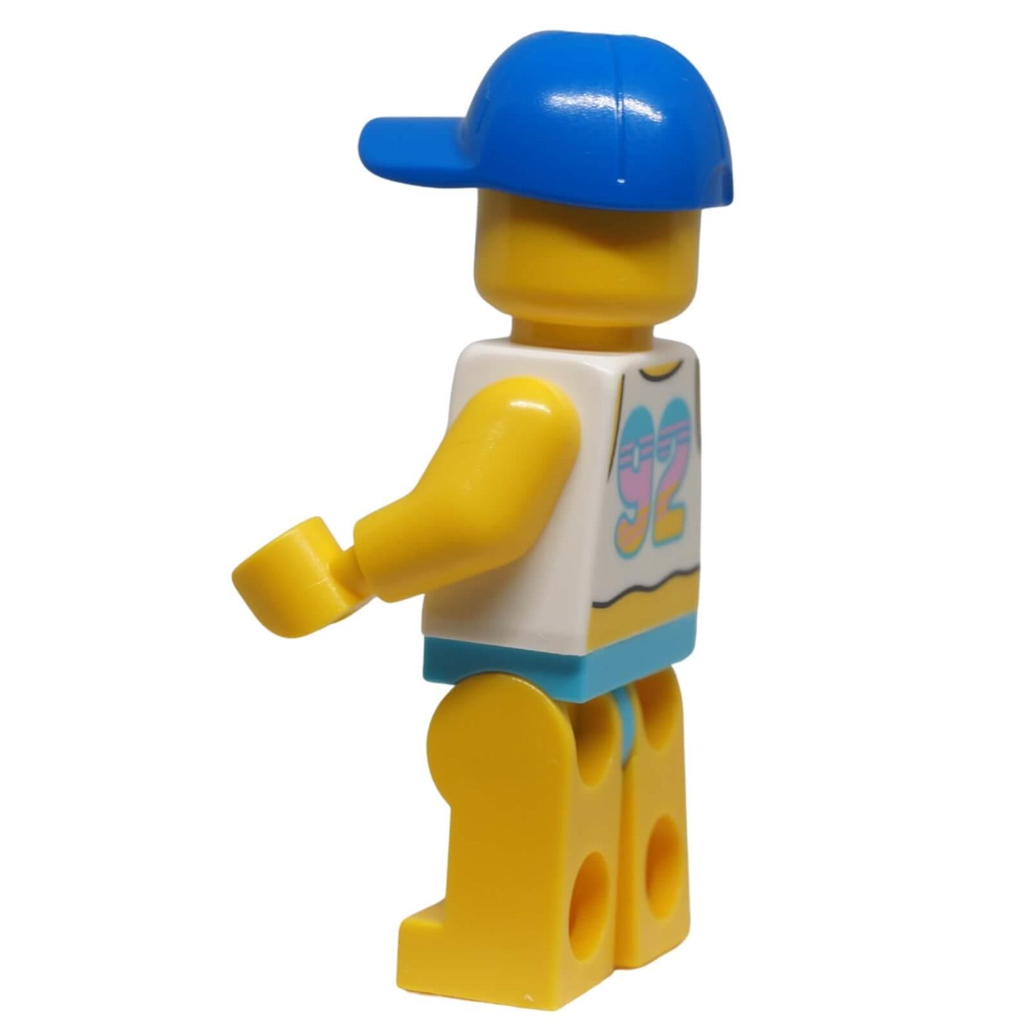 Side view of LEGO® Paradisa Beach Bro minifigure idea235 with bright blue cap