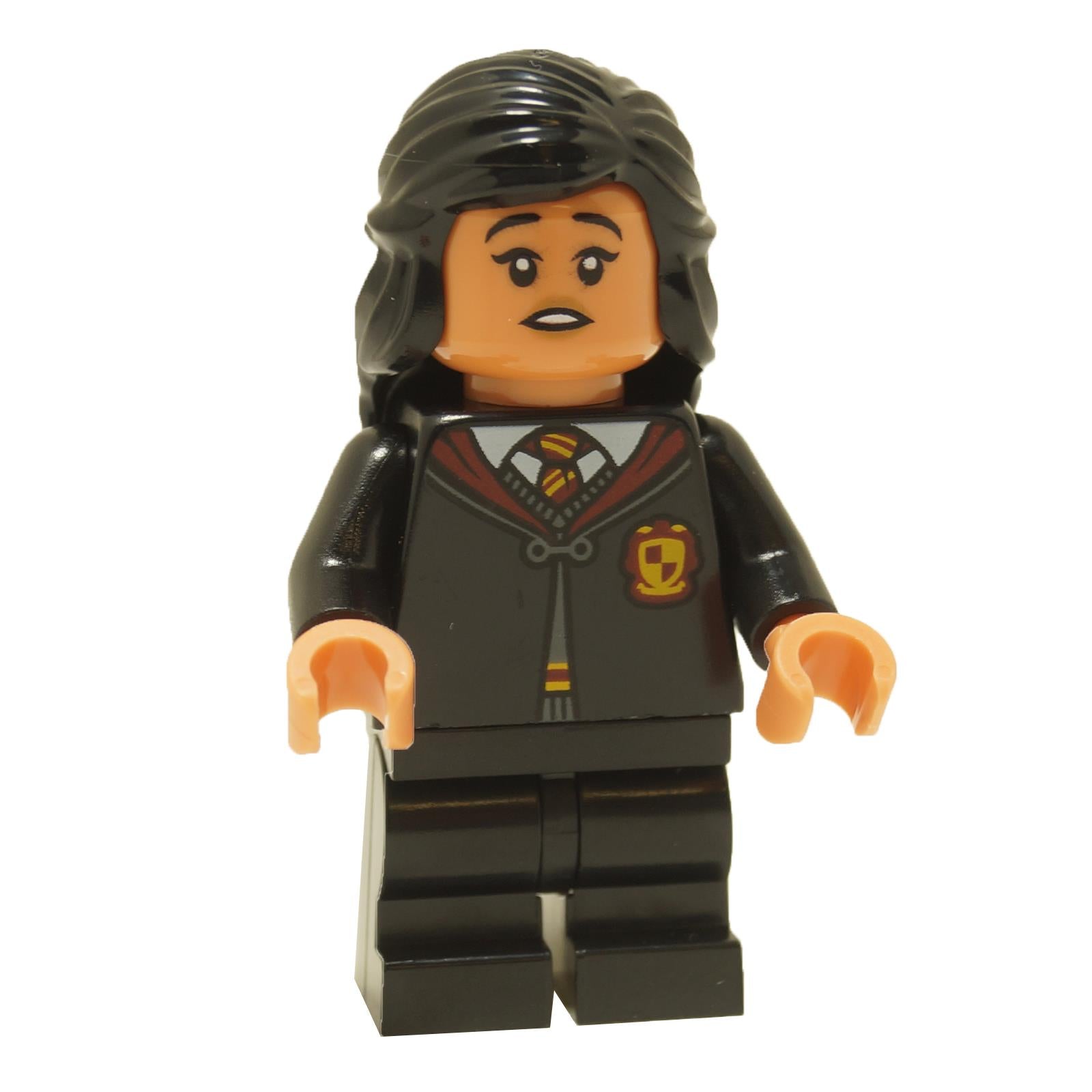 LEGO minifigure of Parvati Patil from the Harry Potter series, wearing a Gryffindor robe.