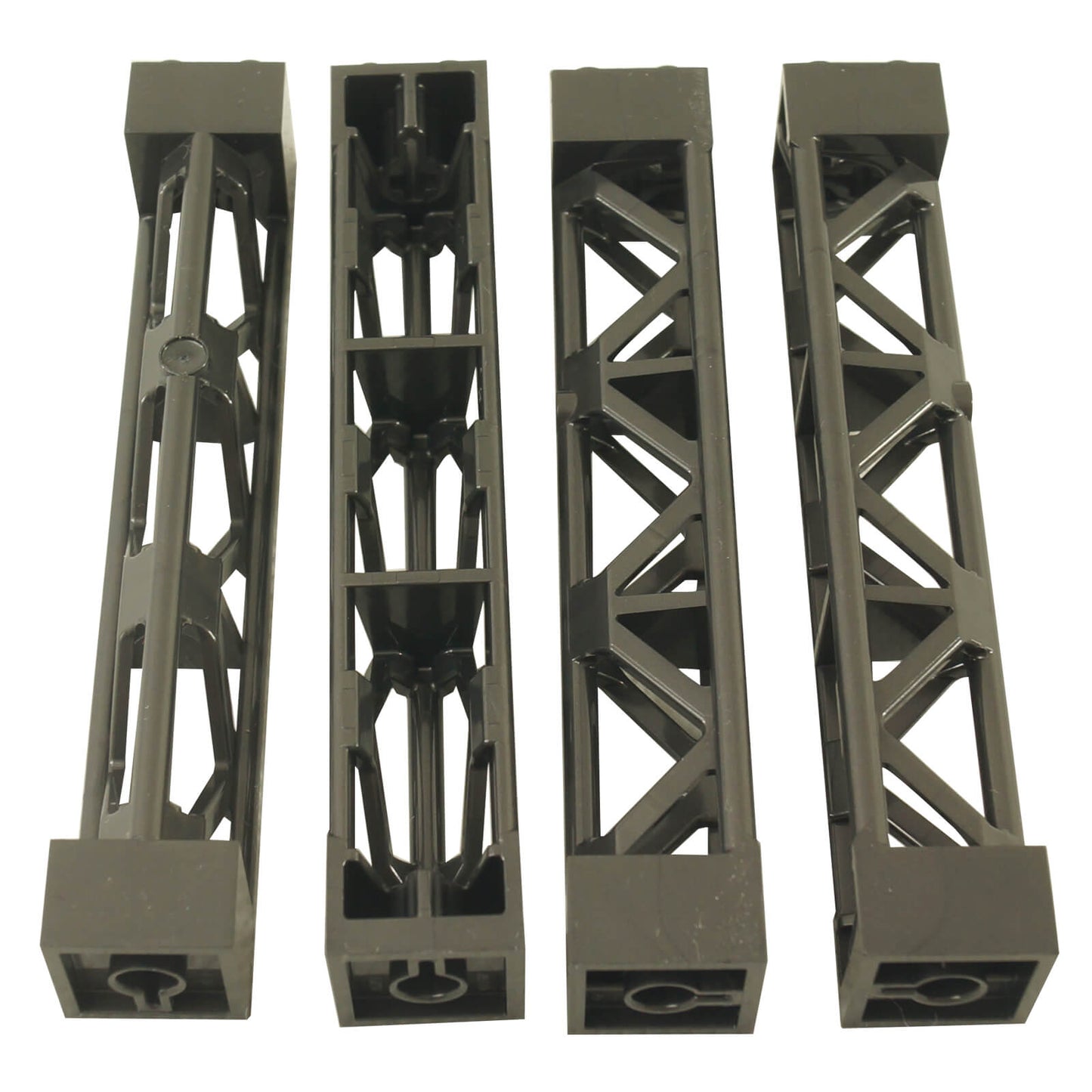 Pearl dark gray triangular vertical girder support 2x2x10, lattice frame element for structural builds.
