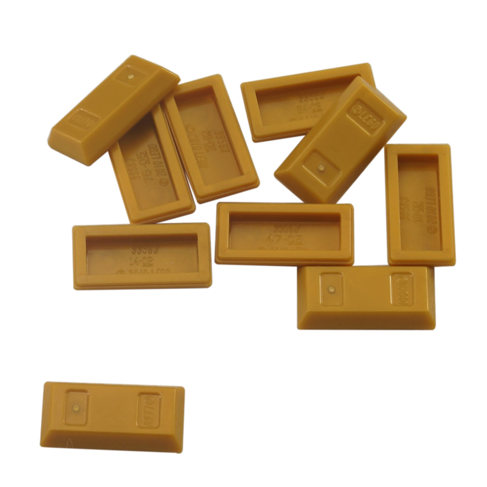 Bulk lot of 100 pearl gold minifigure utensil ingot bar pieces, great for treasure, coins, trim and detailing
