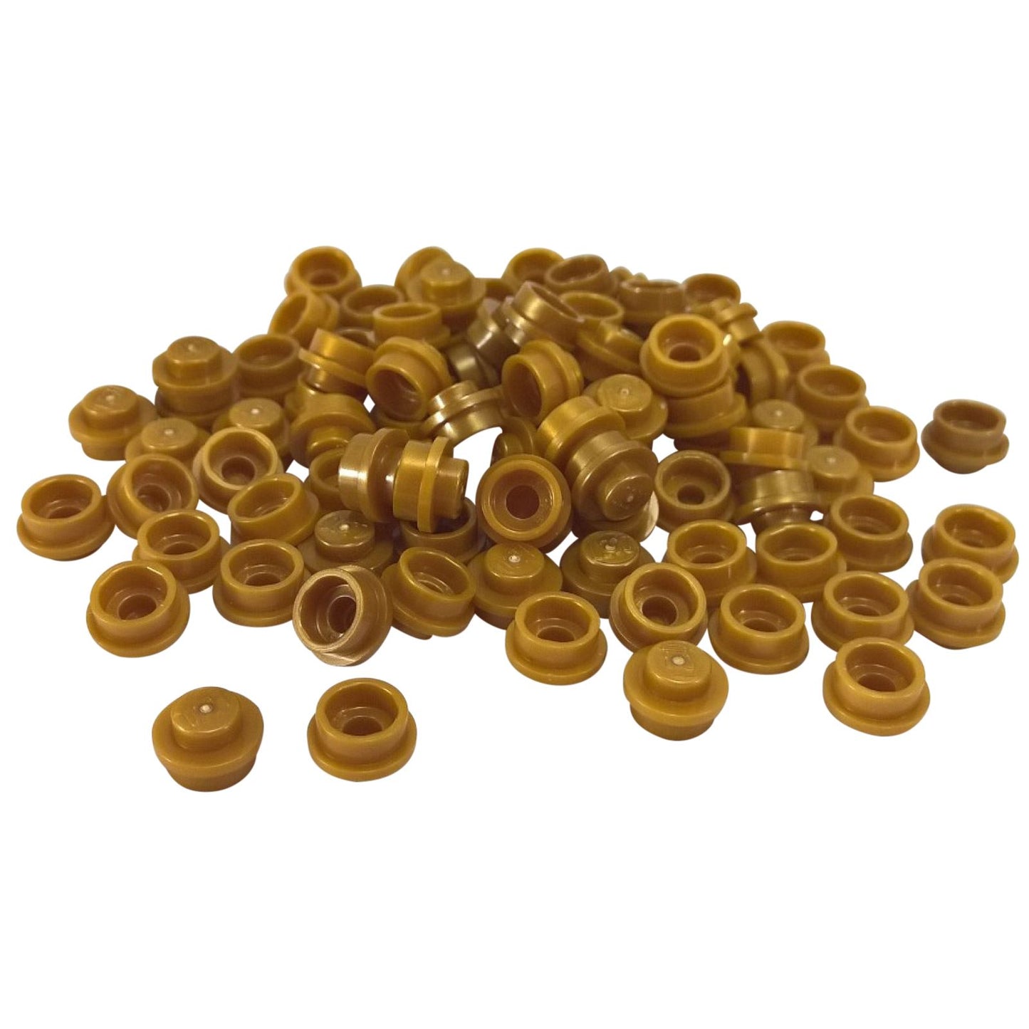 Bulk lot of 100 pearl gold round 1x1 plates with straight sides, small detailing pieces for builds and accents
