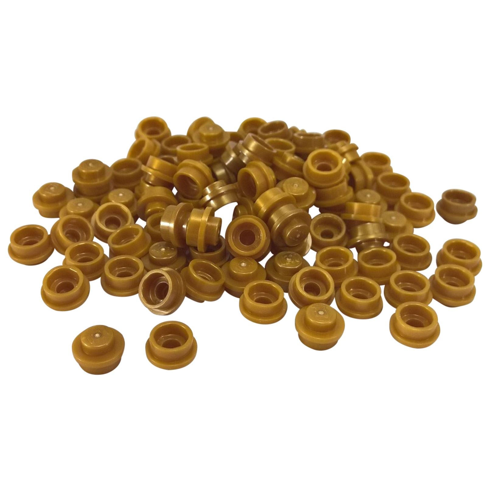 Bulk lot of 100 pearl gold round 1x1 plates with straight sides, small detailing pieces for builds and accents
