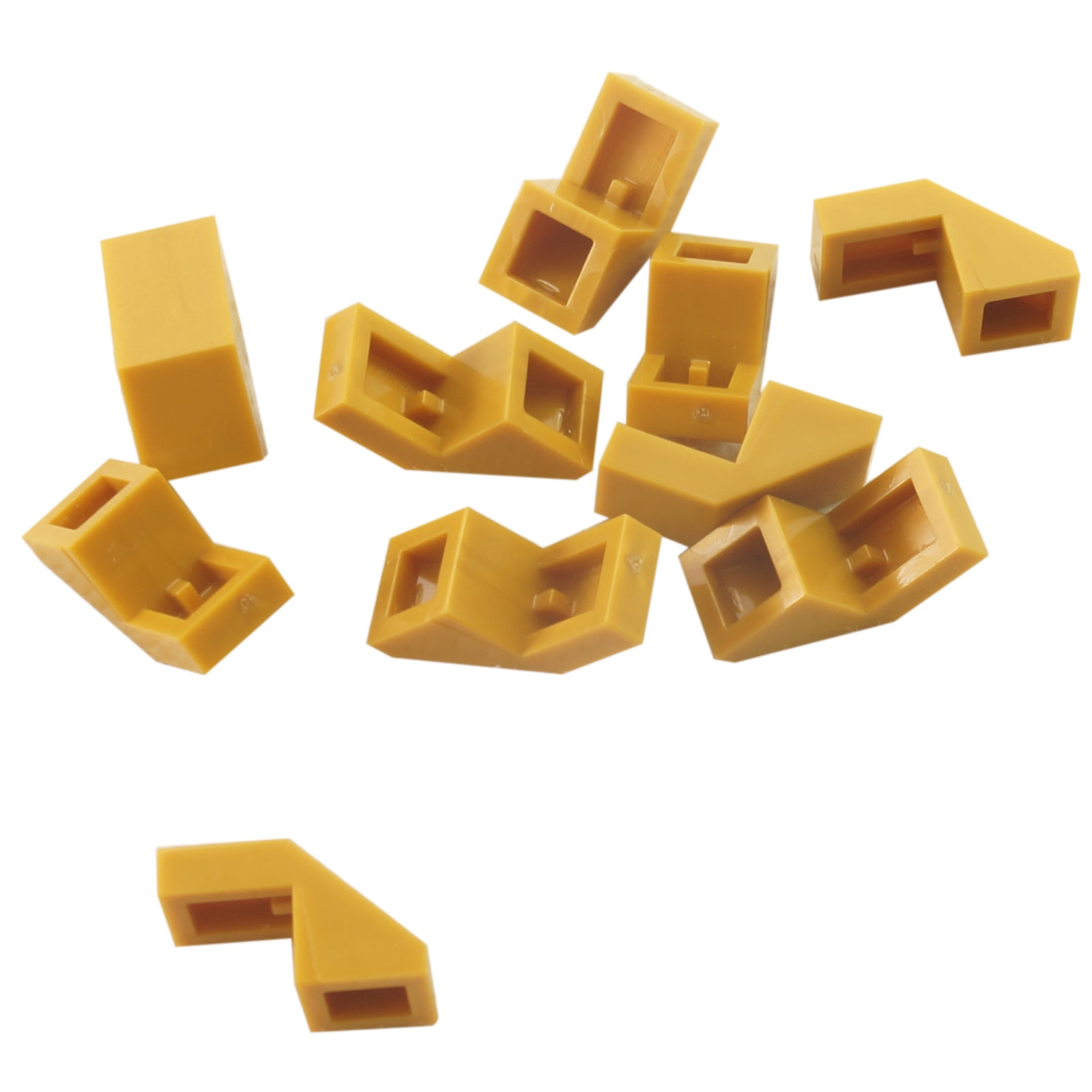 Bulk lot of pearl gold slope 45 2x1 pieces with cutout and no stud on top, ideal for builds and detailing
