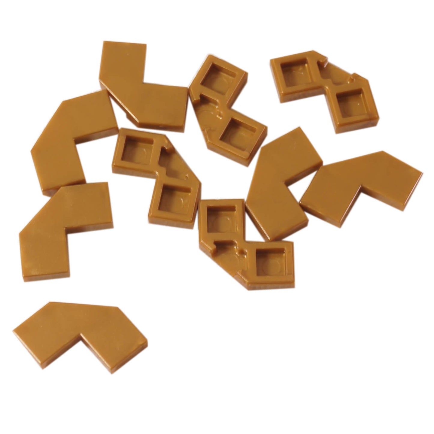 Pearl gold modified facet Tile 2 x 2 for angled detailing, decorative surfaces, and clean LEGO® builds
