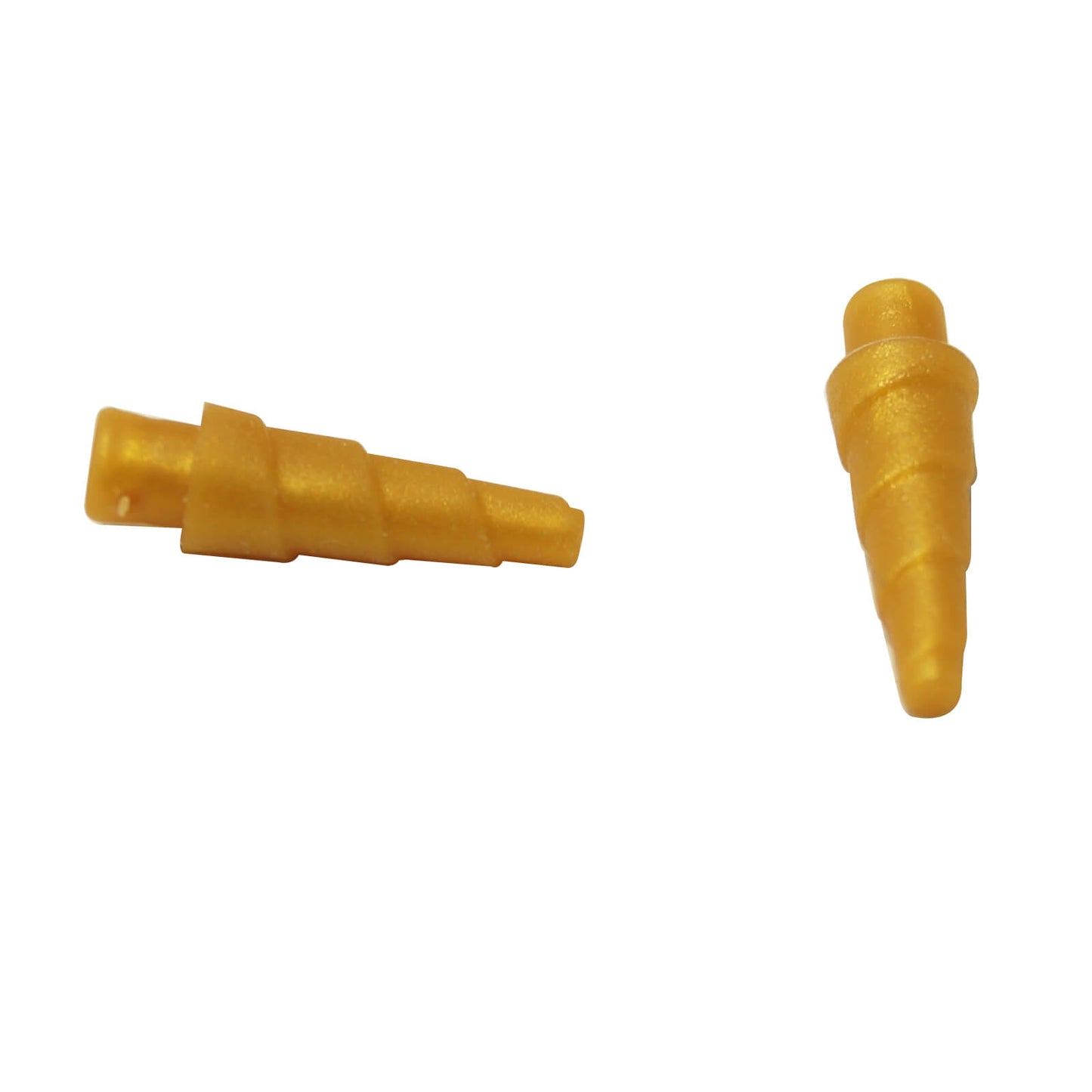 Pearl gold unicorn horn accessory piece for minifigures, curved horn shape with pointed tip.
