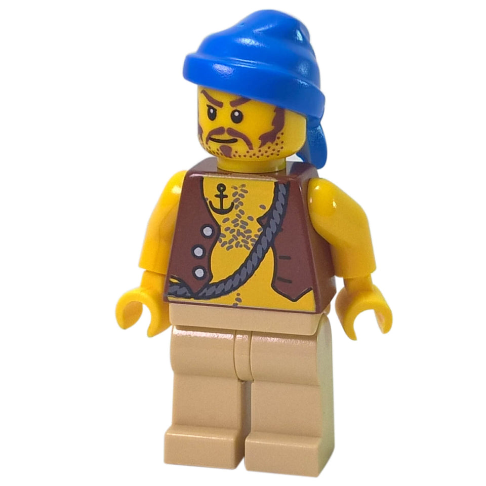 LEGO Pirate Minifigure pi093 with Anchor Tattoo Torso Blue Bandana and Tan Legs