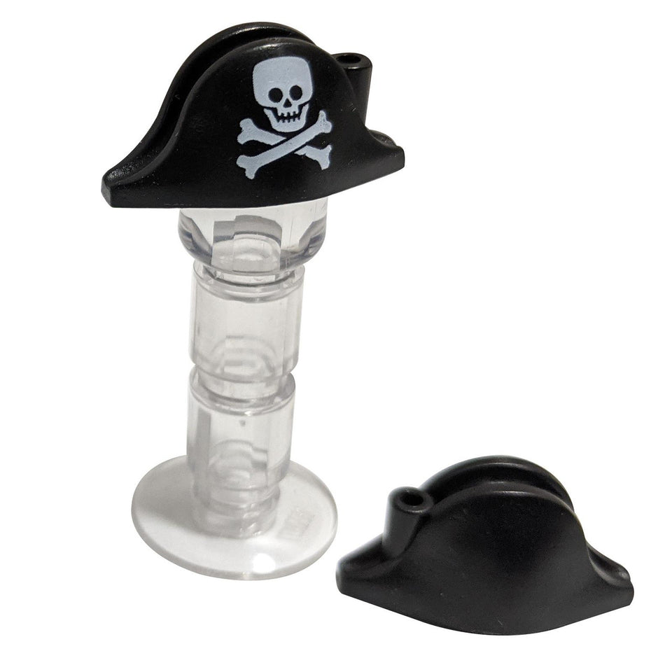 Minifigura, Sombrero, Bicorne Pirata con Patrón de Calavera y Huesos Cruzados Cuadrados